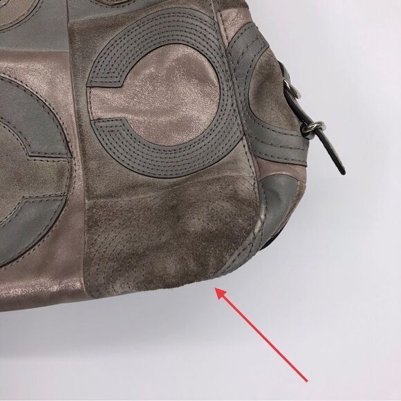 Coach RARE Mia Inlaid C Maggie Hobo Bag #15770 Gray Silver Leather - Picture 7 of 16